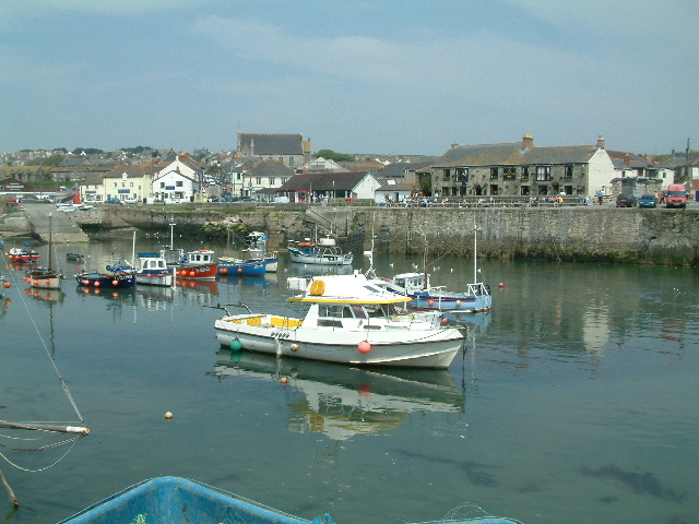 Boats in Porthleven inner harbour. 25 May 2003.